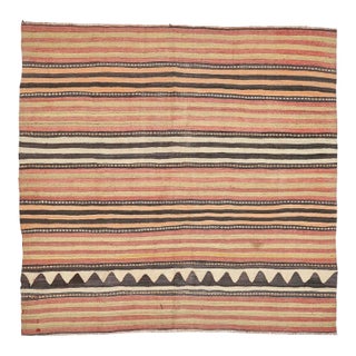 Mid 20th Century Faded Striped Vintage Turkish Kilim Rug For Sale