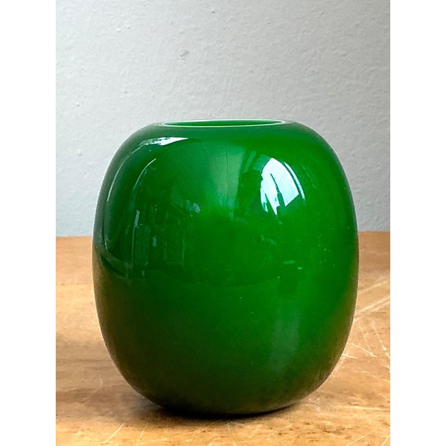 Vintage Signed Emerald Green Glass Vase For Sale - Image 9 of 15