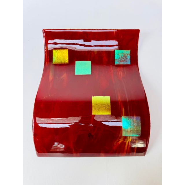 1980s Postmodern Fused Glass Wall Sculpture, Red Dichroic Art Glass For Sale - Image 5 of 10