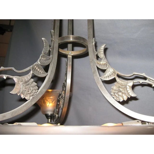 French Art Deco Frosted Art Glass Chandelier Signed Maynadier For Sale - Image 10 of 13