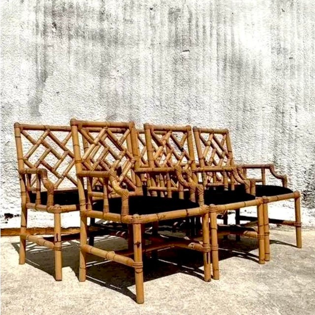 Hollywood Regency Vintage Coastal Vivai Del Sud Bamboo Fretwork Dining Chairs - Set of 6 For Sale - Image 3 of 8