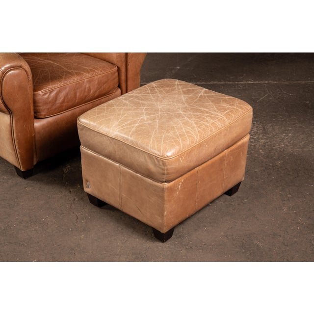 Camel Late 20th Century Leather Club Chair With Ottoman in Beige by Preston Hill For Sale - Image 8 of 10