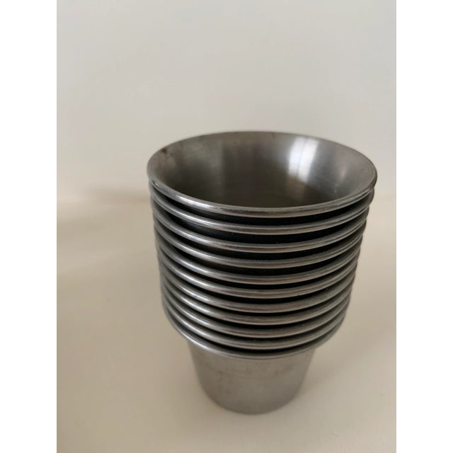 1970s Vintage Sake Set With Ceramic & Metal Cups- 15 Pieces For Sale - Image 5 of 6