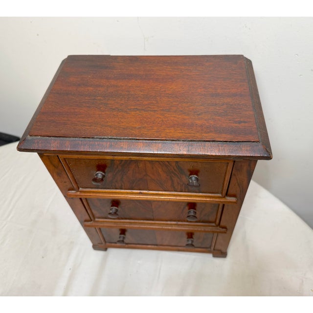 Antique Early 1900s Handmade Wood Veneer Salesman Sample Miniature Dresser Chest For Sale - Image 9 of 15