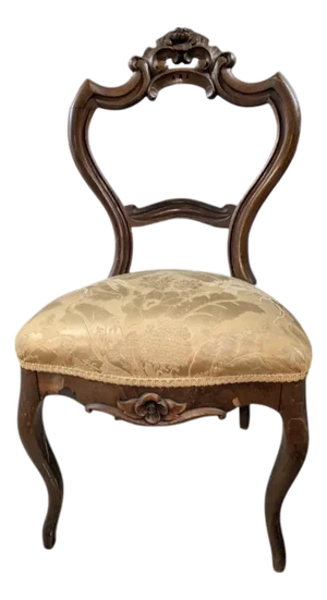 Victorian Side Chair With Floral Carvings and Floral Upholstery – Mid-19th Century