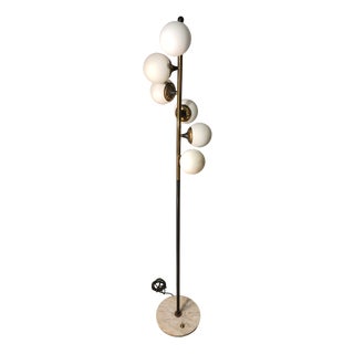 Iron, Brass & Marble Floor Lamp by Alberello Galassia for Stilnovo, 1950s For Sale