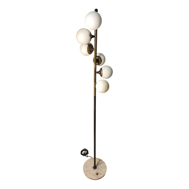 Iron, Brass & Marble Floor Lamp by Alberello Galassia for Stilnovo, 1950s For Sale
