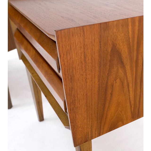 Pair Two Drawers Walnut Mid-Century Modern End Side Night Stands Tables Mint! For Sale - Image 13 of 17