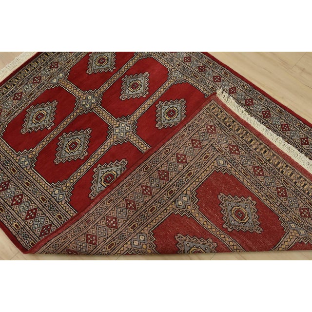 Bokhara Jaldar Rug 4’2” X 6’2” Red Wool Tribal Hand-Knotted Oriental Carpet For Sale - Image 11 of 12
