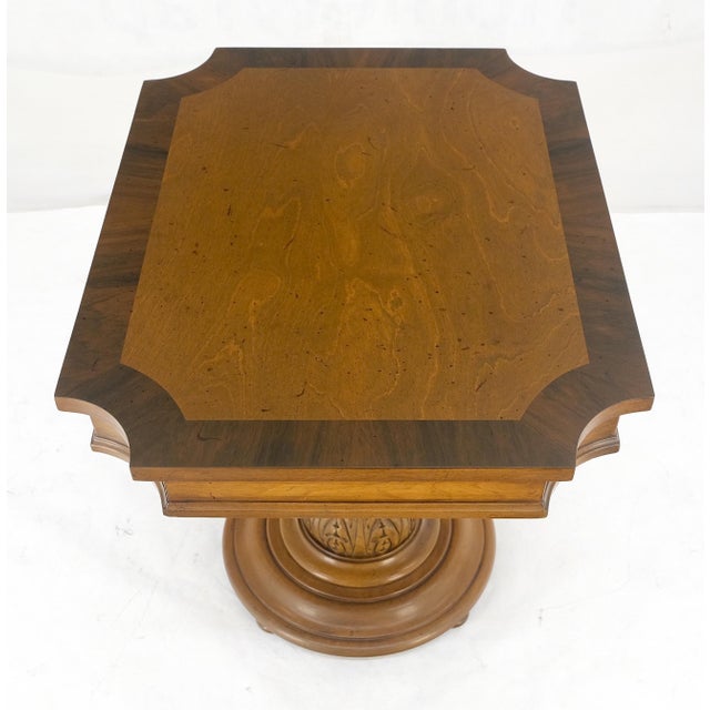 Wood Fine Banded Top One Drawer Single Carved Pedestal Night Stand End Lamp Table For Sale - Image 7 of 12