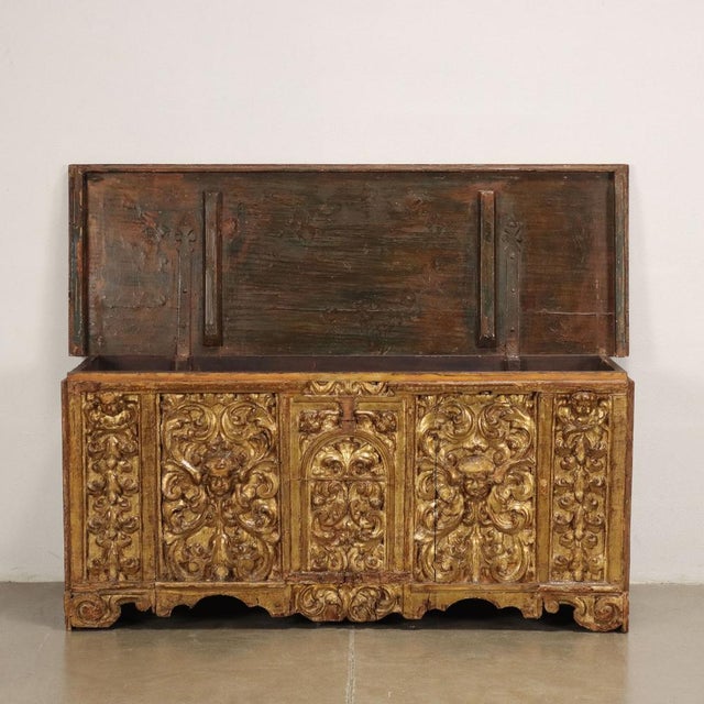 19th Century Carved and Gilded Wood Bench, Italy For Sale - Image 3 of 16