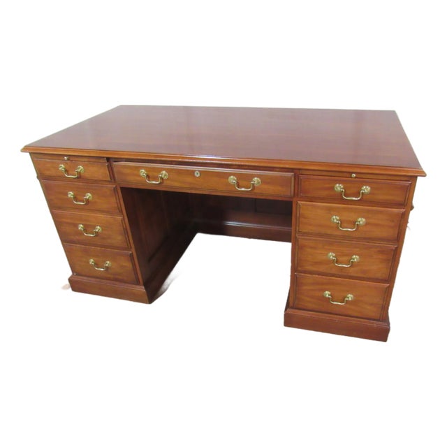 Late 20th Century Henkel Harris Moore Executive Desk Cherry Rare File Cabinet For Sale