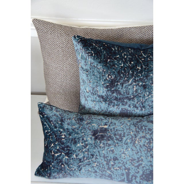Contemporary FirmaMenta Italian Herringbone and Velvet Lumbar Pillow For Sale - Image 3 of 4