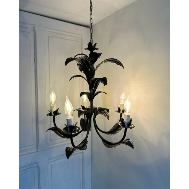Vintage French Black Tole Chandelier, 1960s For Sale - Image 16 of 18