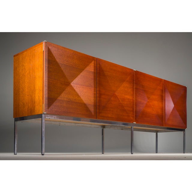 Wood Diamond Point Mahogany Sideboard by Antoine Philippon & Jacqueline Lecoq for Behr, 1964 For Sale - Image 7 of 18