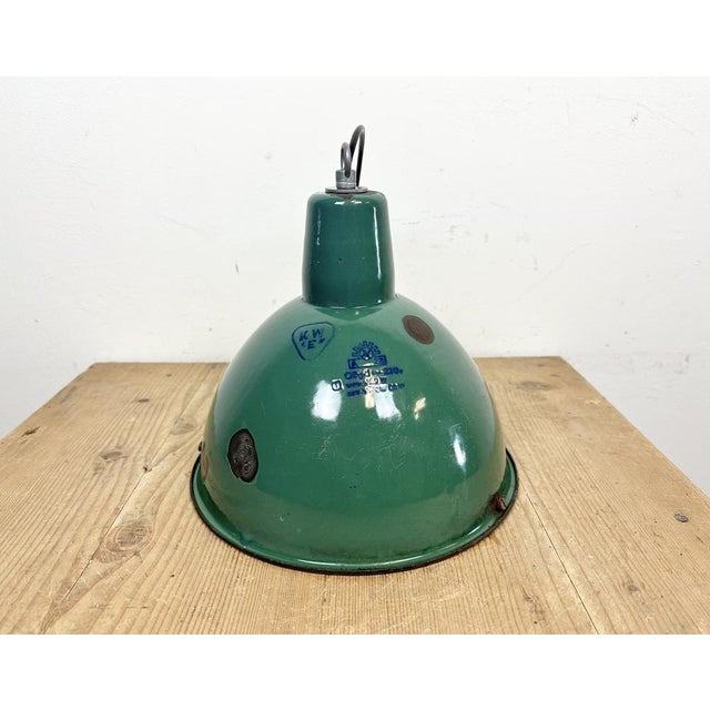 Industrial Green Enamel Factory Lamp, 1960s For Sale - Image 12 of 16