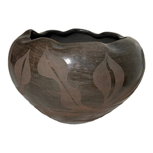 Large Antique Handmade Santa Clara Pueblo Native American Pottery Blackware Bowl