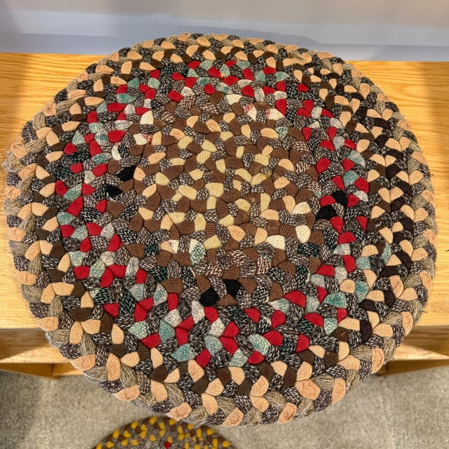 1980s Shabby Chic Hand Braided Wool Chair Pad or Placemat Set of Four For Sale In Washington DC - Image 6 of 11