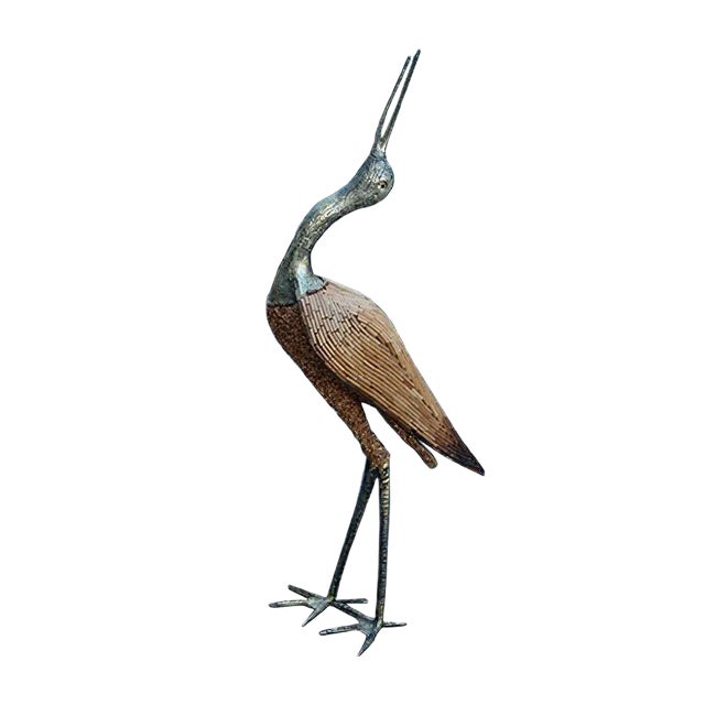 Italian Golden Metal Heron with Bamboo Rods, 1970s For Sale