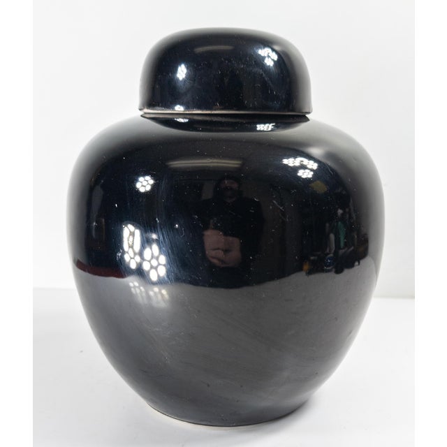 Chinoiserie 19th Century Chinese Chinoiserie Mirror Black Ginger Jar With Cover For Sale - Image 3 of 18