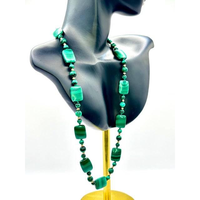 1990s Vintage Malachite and 14k Gold Bead Necklace, 1990s For Sale - Image 5 of 9