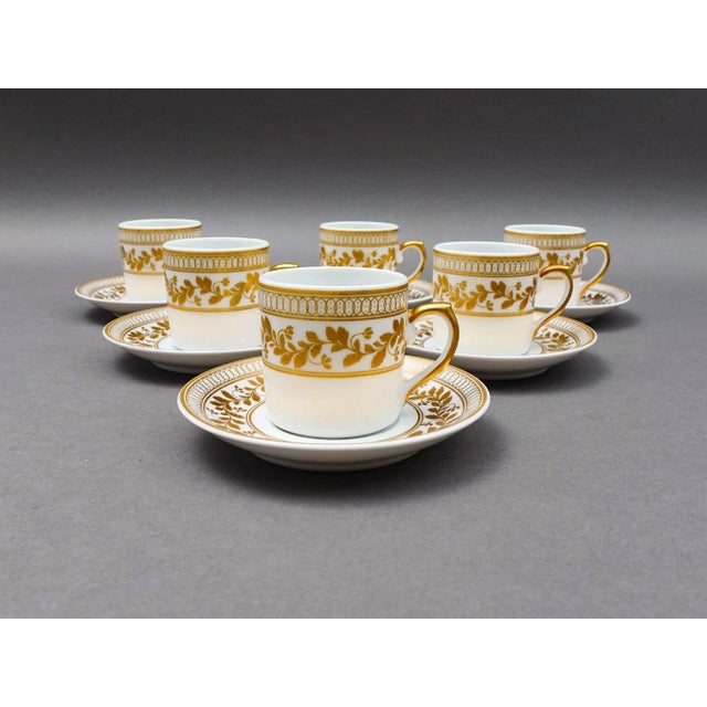 Vista Alegre Portugal Anna White & Gold Porcelain Espresso Cup & Saucer Set Of 6. Measures approximately 2 7/8" long, 2"...