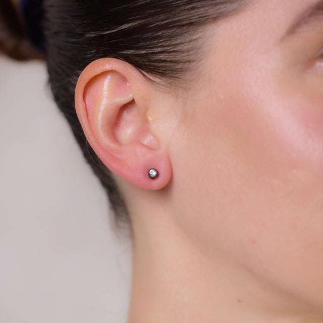 Antique .50 Carat Diamond 14k Rose Gold and Silver Stud Earrings, A Pair For Sale - Image 4 of 4