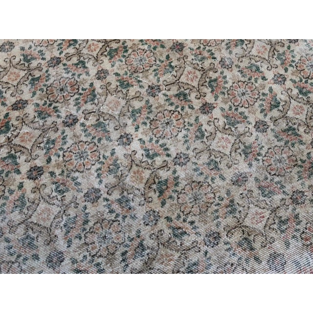 Vintage Floral Turkish Handmade Wool Beige Rug For Sale - Image 4 of 7