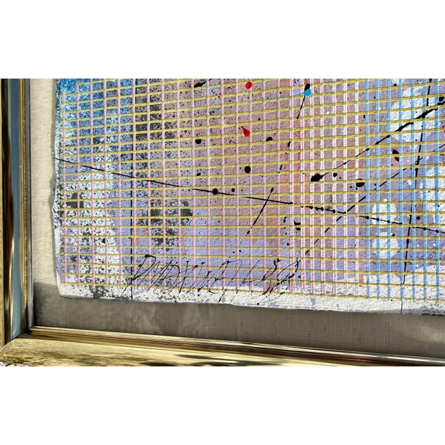 Paul Maxwell, Large Modern Abstract Cast Stencil Painting Paul Maxwell Mod Constructivist Neon, 1988 For Sale - Image 4 of 11