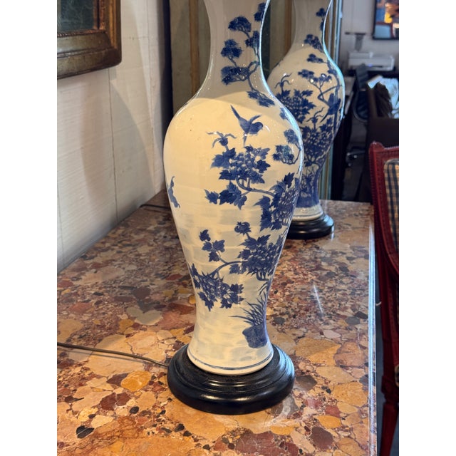 Mid 20th Century Chinese Blue and White Porcelain Lamps - a Pair For Sale - Image 12 of 14