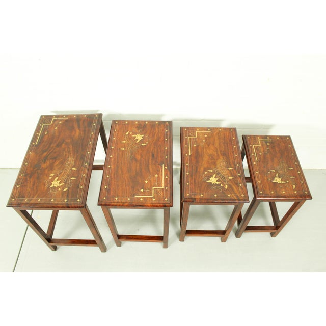 Italian Rosewood Nesting Tables with Copper Inlay, 1950s, Set of 4 For Sale - Image 9 of 12