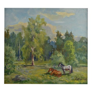Karlis Miesnieks, On the Forest Edge, 1960s, Oil on Canvas, Framed For Sale