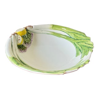 Oversized 20th Century Trompe l'Oeil Italian Vegetable, Leek, Cabbage, and Lemon Platter/ Bowl For Sale