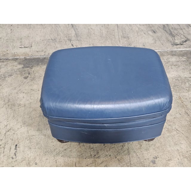 Late 20th Century Hancock & Moore Blue Leather Club Chair Arm Chair W Match Ottoman For Sale - Image 10 of 12