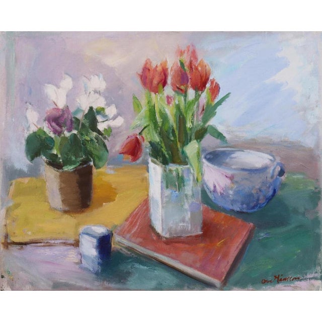 Ove Månsson, Still Life with Tulips, 1950s, Oil on Canvas, Framed For Sale - Image 15 of 18
