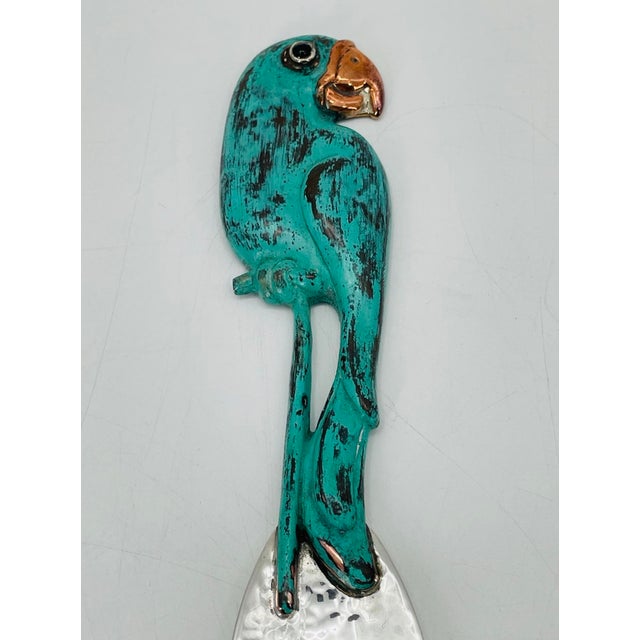 1980s Rare Emilia Castillo Taxco Parrot Silverplate & Verdigris Serving Utensils For Sale - Image 12 of 18