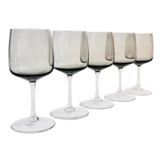 Mid Century "Cora" Smoke Glass Wine Glasses by Peill & Putzler, Germany - 5 Ounces - Set of 5 For Sale