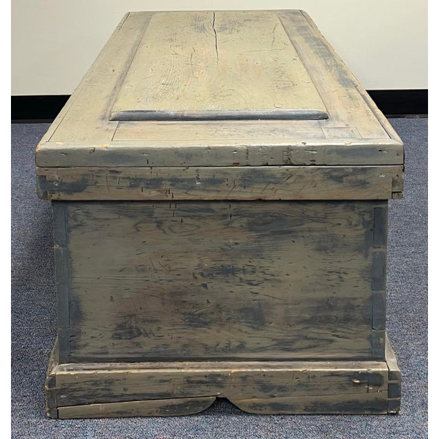 19th Century Rustic Blue Gray Dovetailed Blanket Chest For Sale - Image 9 of 10
