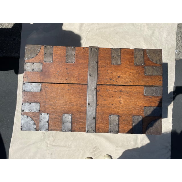 Mid 19th Century Antique English Oak and Iron Silver Chest, Mid 1800's For Sale - Image 5 of 7