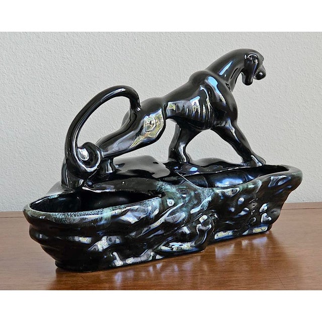 Ceramic Vintage Black Panther Ceramic Tv Lamp Base Planter – Mid Century Modern Hollywood Regency Decor For Sale - Image 7 of 13