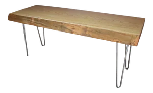 Vintage Live Edge Wood Slab Bench with Metal Legs
