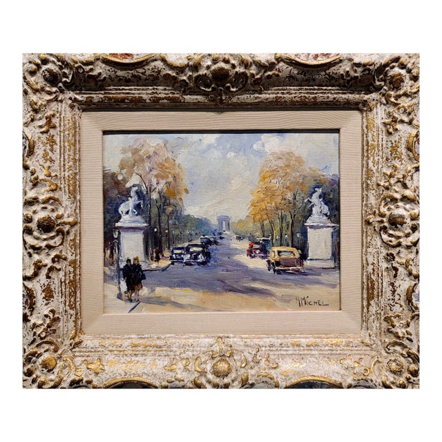 Andre Michel -1940s Champ Elysees Parisian Scene-Oil Painting For Sale