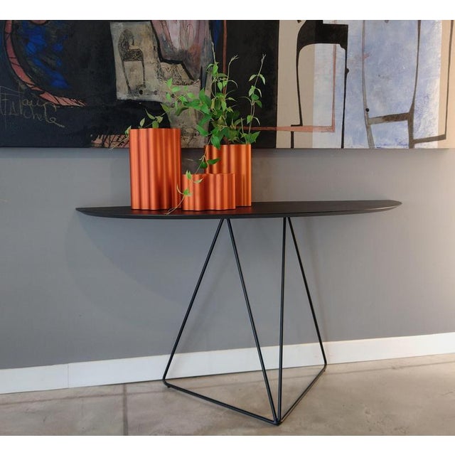 Stone Dark Brown Lama Semi-Ellipse 45120 Console Table in Steel by Disain1971 For Sale - Image 4 of 8
