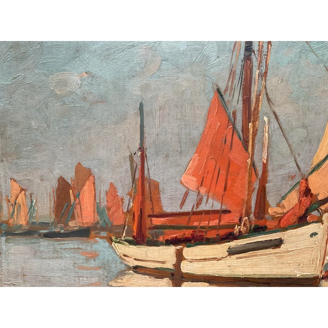 Terra Cotta Vintage French Impressionist Harbor Scene Oil Painting, Lucien Lefebvre-Foinet Frame For Sale - Image 8 of 17