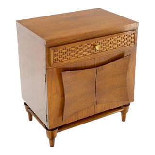 Heavy Turned Solid Walnut Legs Floating Lattice Ornament 1 Drawer Nightstand For Sale