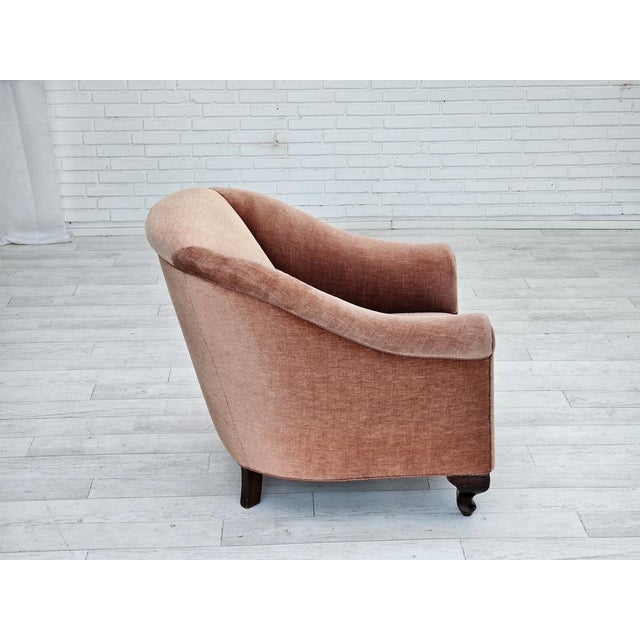 Vintage Danish Lounge Chair in Salmon Pink Furniture Velour and Ash Wood, 1950s For Sale - Image 11 of 17