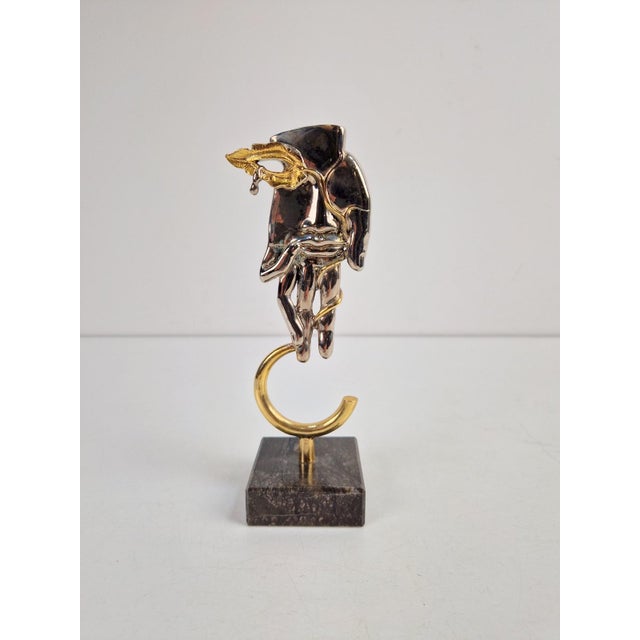 Abstract Gilded Bronze Face in Hand Sculpture by Jean-Paul Cleren, 1980s For Sale - Image 10 of 12