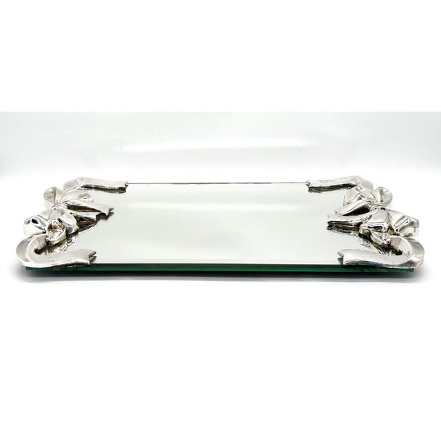 1980s Godinger Silver-Plated Bow & Ribbon Mirrored Vanity Tray — Hollywood Regency / Traditional / Shabby Chic For Sale - Image 15 of 18
