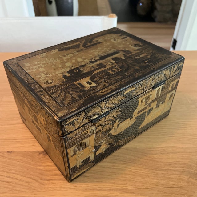 Antique Chinese Black Lacquered Tea Caddy For Sale - Image 11 of 11