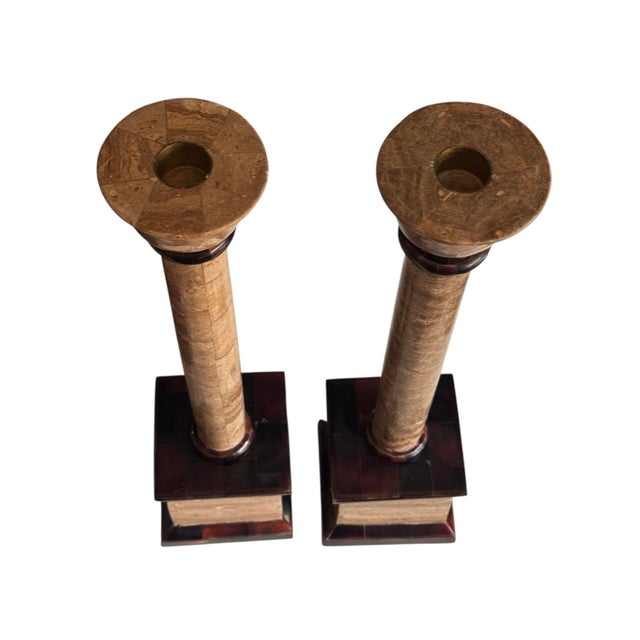 Late 20th Century Late 20th Century Neoclassical Travertine Candlestick Holders, Pair For Sale - Image 5 of 9
